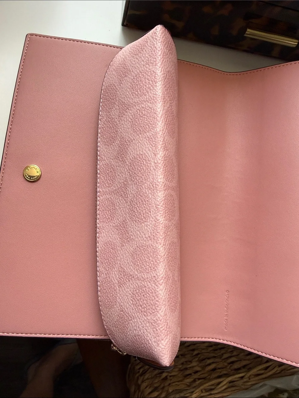 Coach Pink Signature Leather Folio with Matching Pouch